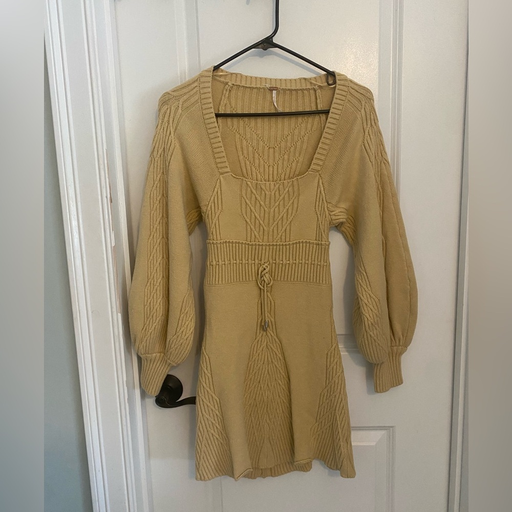 Free People Square Neck Knit Puff Sleeve Sweater Dress - Picture 2 of 11